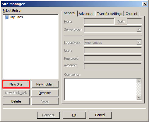 filezilla-site-manager-dialog